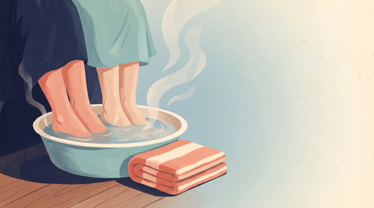 Feet soaking in a basin of warm water
