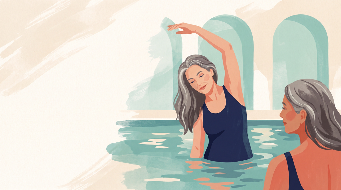 Woman doing a gentle stretch in a warm pool